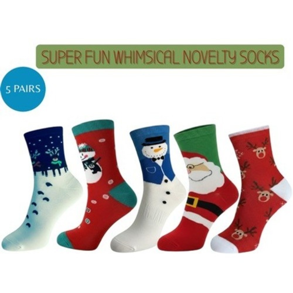 Novelty Christmas Knit Socks 5.5-9 US Holiday Unisex Soft Reindeer 5 Pk‎ NEW